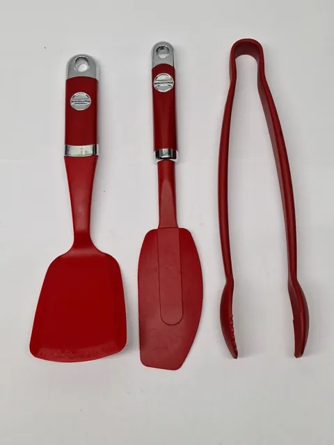 KitchenAid Red Non-Stick 3 Piece Set Cooking Utensils spatula-scraper-tongs