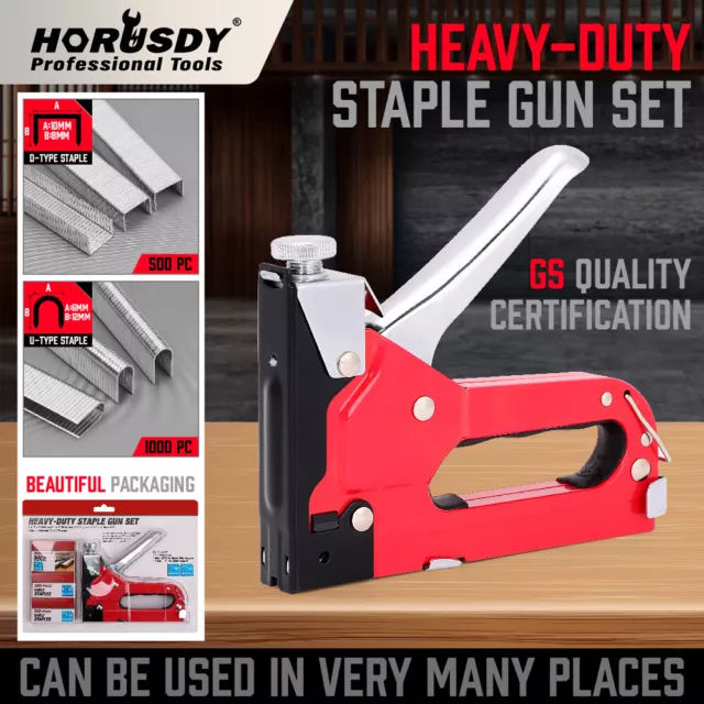 Heavy Duty Staple Gun Set 2in1 Stapler 1500Pc Staples Tacker Hand Fastener Tool