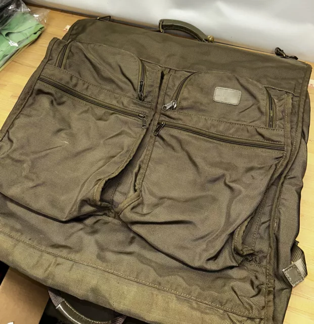 TUMI Tri-Fold Carry-On Travel Garment Bag Olive Green Ballistic Nylon Suit Bag