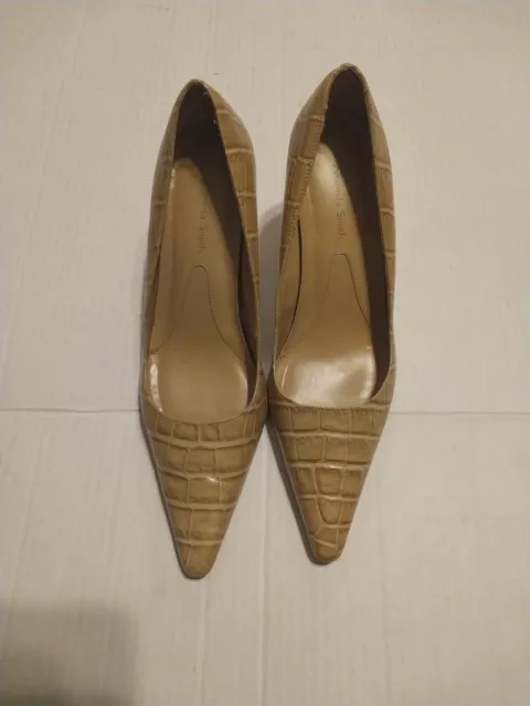 Retro look Amanda Smith yellow leather pumps US 6.5M shoes moc croc pointy toes