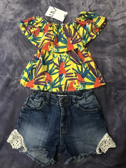 bnwt zara / m&s girls top & denim shorts age 7-8 years