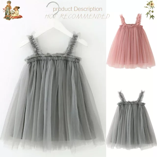 Toddler Kids Baby Girls Princess Dress Solid Straps Mesh Tulle Dress Clothes AU