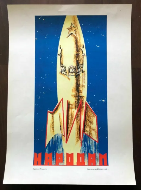 1962 Astronave Razzo Cosmonauta Spazio Poster Originale Russo Sovietico...