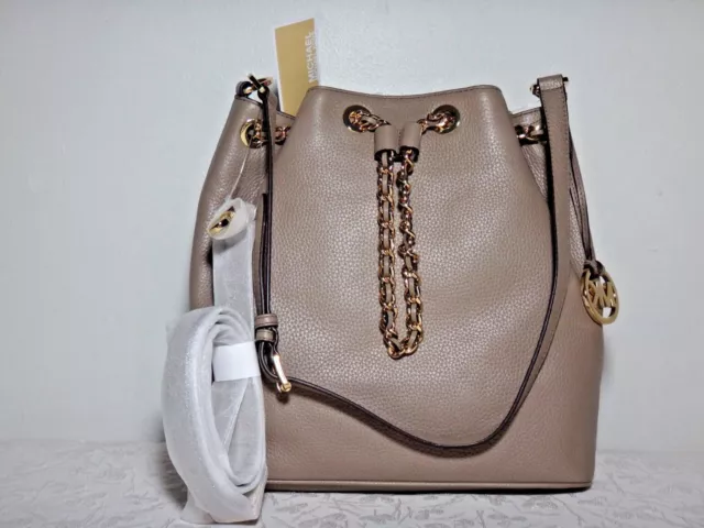 NWT Michael Kors Frankie LG Drawstring leather Shoulder Bag, Dark Taupe