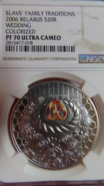 2006 Family Traditions Belarus Wedding .925 Silver 1 oz + 20 Rubles NGC PR PF 70 2