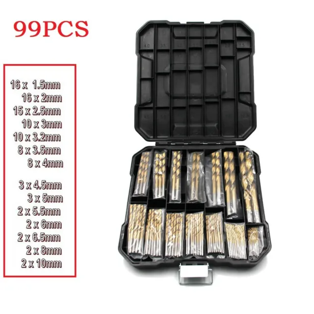 Drill Bit Power Tools With Storage Case 99pcs Golden Metal Hole Grooving
