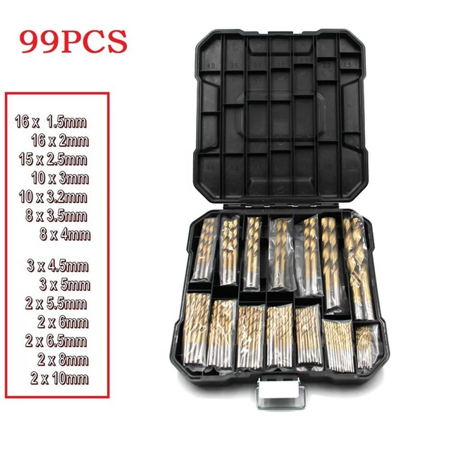 Drill Bit Power Tools With Storage Case 99pcs Golden Metal Hole Grooving