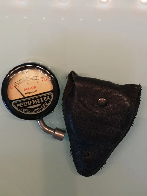 MotoMeter Ballon historisch alt nostalgisch Luftdruckprüfer Ledertasche Oldtimer