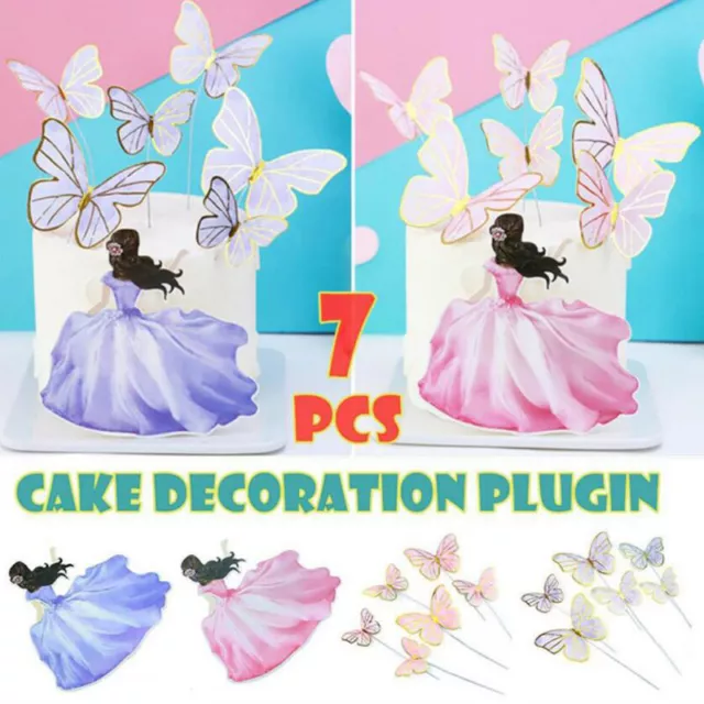 7 piezas para niñas mariposas tapas para pasteles banderas para pasteles lámina de oro cumpleaños hornear des-lk