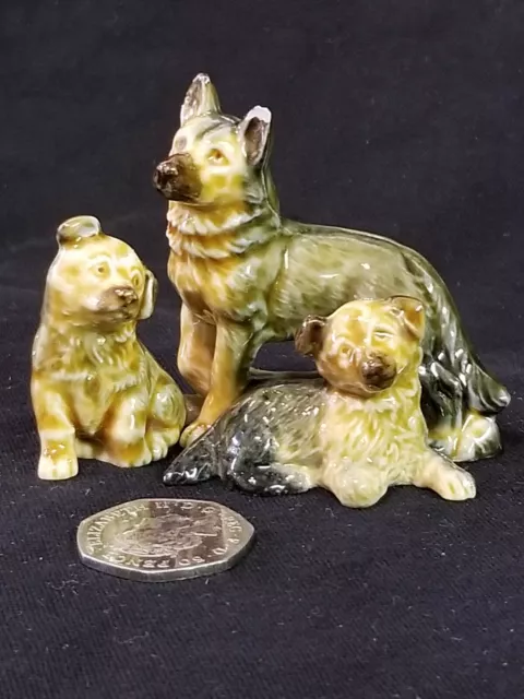 Vintage Wade Whimsies 'Dogs & Puppies' Set - Alsatian Mother & 2 Pups, 1969-1982