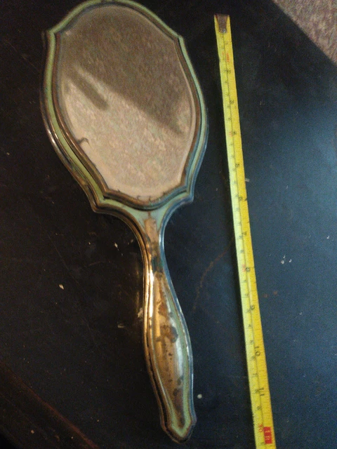 Beautiful Antique Gothic, Vintage, Hand Held metal Vanity Mirror, bevelled glass