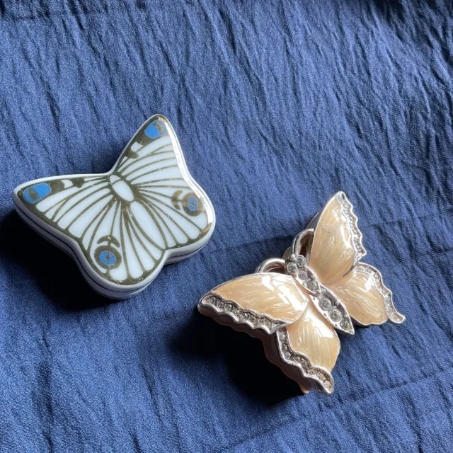 Del Prado Trinket Pill Box X2 Porcelain Art Deco Style Butterfly EP 59 &enamel