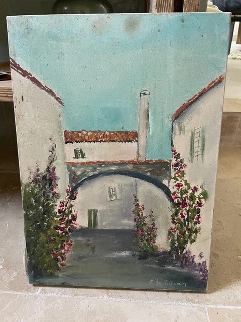 tableau peinture paysage rue ile de re 46 cm par 33 cm