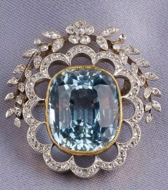 2.54ct Rose Coupe Diamant Aspect Ancien 925 Argent Bleu Gemme Topaze Broche