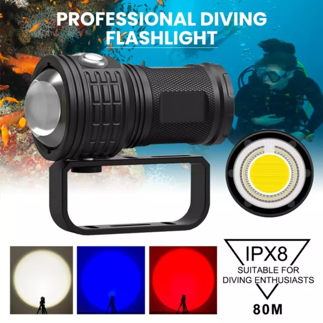 LED Underwater Scuba Diving Flashlight Waterproof Lamp Torch Photography Light