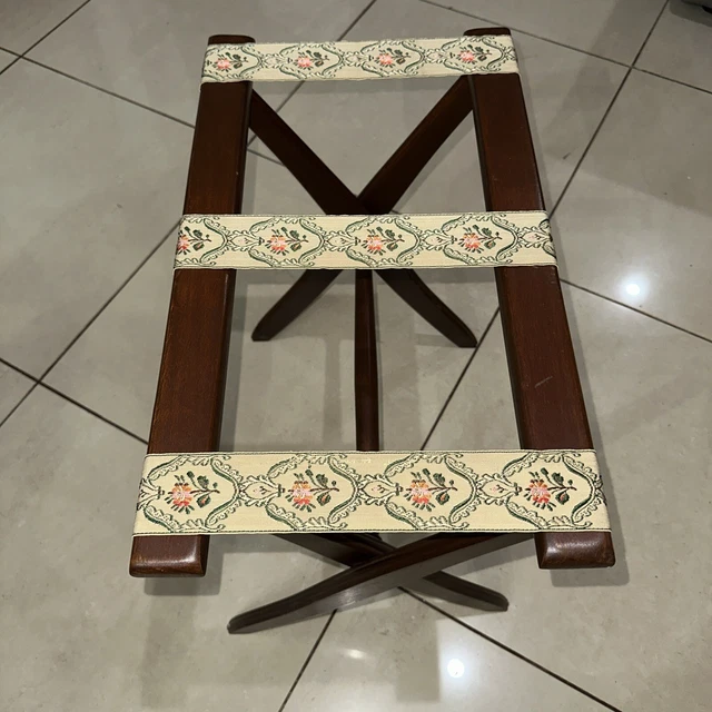 Vintage Scheibe Wooden Folding Luggage Suitcase Rack Hotel Stand Tapestry Straps
