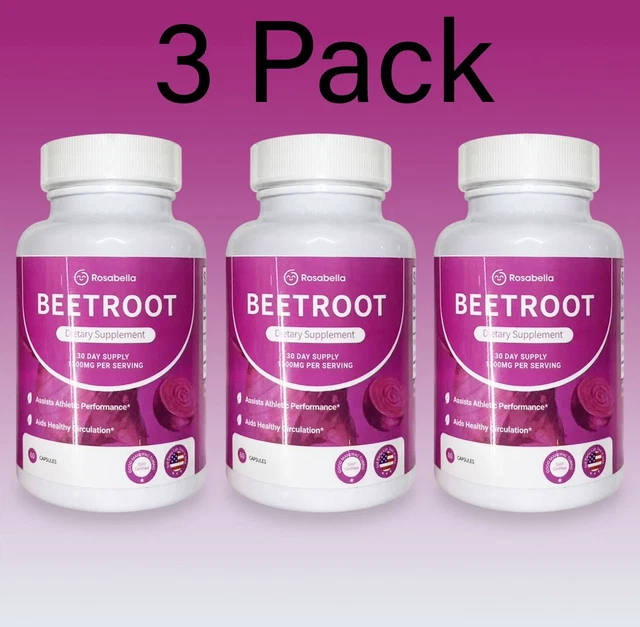 3 PACK ROSABELLA 1300mg Organic Beet Root Capsules Heart Health Blood ...