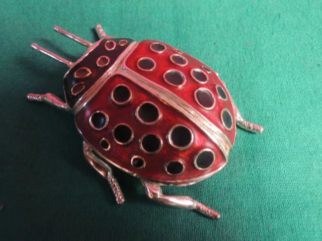 *L68-  Coccinella Argento 925 - Cassetti  Firenze - Smalto Rosso  Nero Fortuna