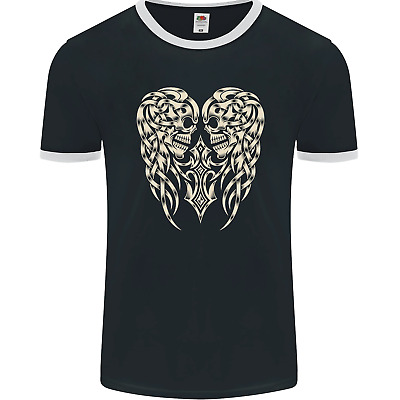 Angel Skull Wings Motorcycle Biker Mens Ringer T-Shirt FotL