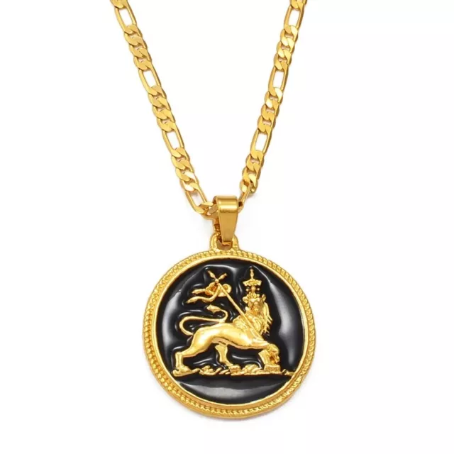 Lion of Judah Ethiopian Eritrea Gold Enameled Christian Pendant Jewelry