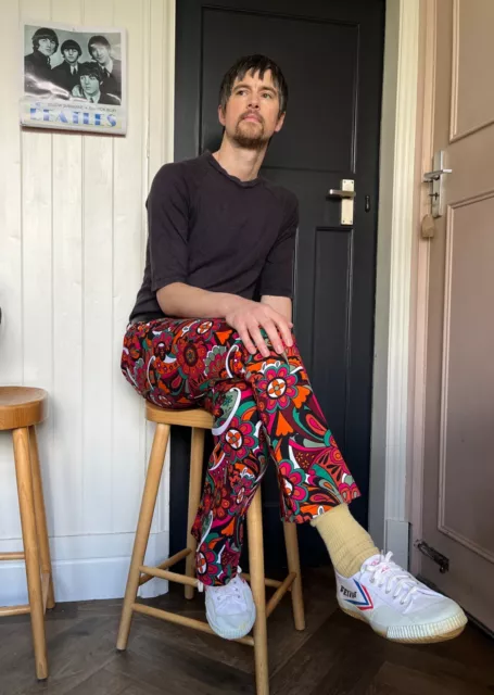 Pantaloni vintage da uomo FLARES retrò campana floreale hippie anni '60 anni '70 psichedelici 2