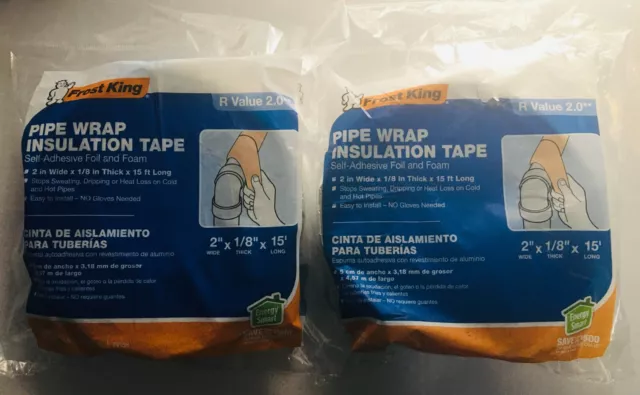 NEW - Lot of 2 Rolls Frost King Pipe Wrap Insulation Tape 2" x 1/8" x 15'