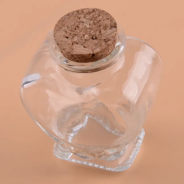Pequeña botella de vidrio transparente en forma de corazón con tapón de corcho frascos pequeños vacíos