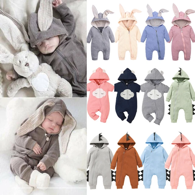 Newborn Baby Boy Girl Cute Hooded Bodysuit Romper Jumpsuit Outfits Clothes 0-18M