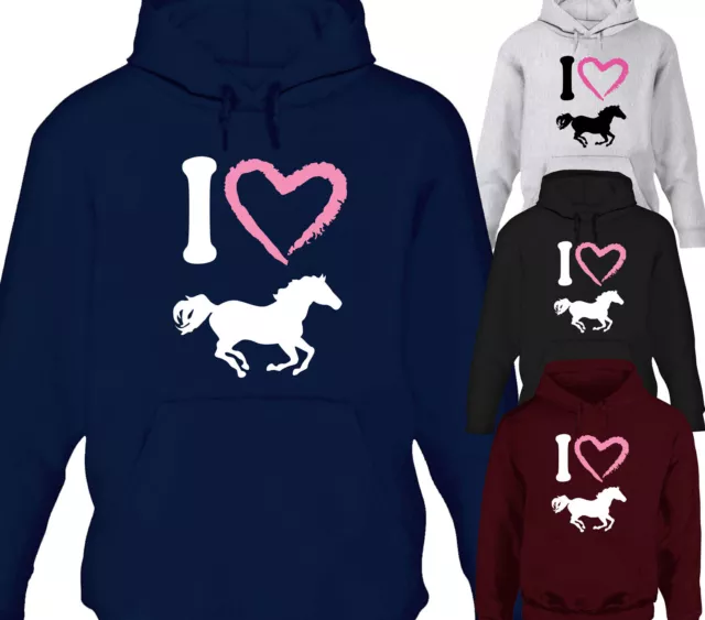 Womens I Heart Horse Riding Hoodie Horses Equestrian Hoody Ladies Present Gift