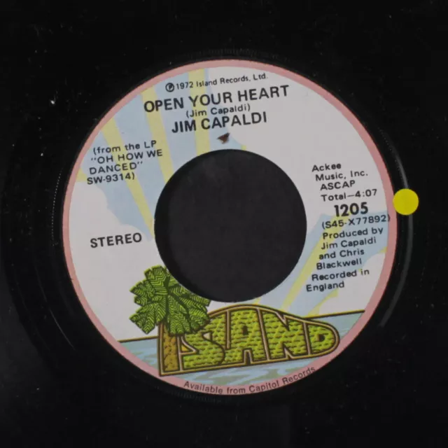 JIM CAPALDI: open your heart / oh how we danced ISLAND 7" Single