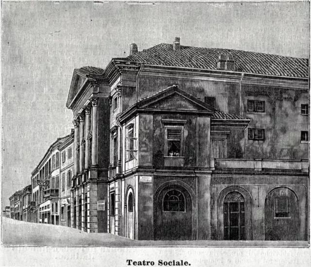 Valenza Po: Teatro Sociale. Stampa antica di 120 anni + passepartout. 1901