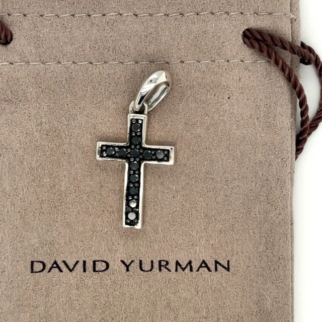 David Yurman Silver Cross Pendant Amulet with Black Diamonds