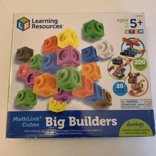 Learning Resources MathLink Cubes Big Builders 200 Pieces Open Box Complete