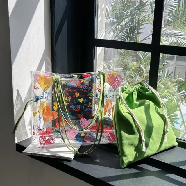 Transparent Beach Tote Bag 2-IN-1 Shopper Totes New Storage Bag