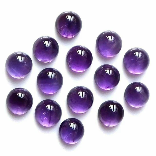 Lot De Cabochons Ronds En Améthyste Africaine - Tailles 6 Mm Et 7 Mm - Pierres Naturelles Calibrées - Neuf