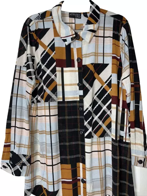 Womans Shirtdress Long Sleeve Color Block Pockets Tunic Artsy Print Sz XLG 2