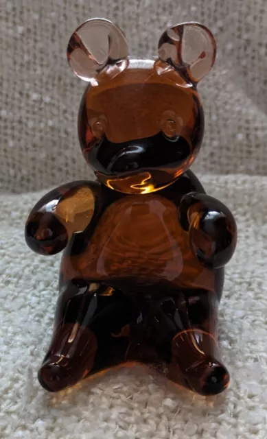 Vintage  Wedgewood Amber Art Glass Teddy Bear Figurine Paper Weight - 13cm Tall