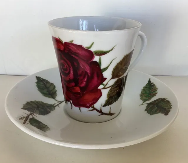 Vintage Arabia Porcelain cup/saucer Large Red Rose