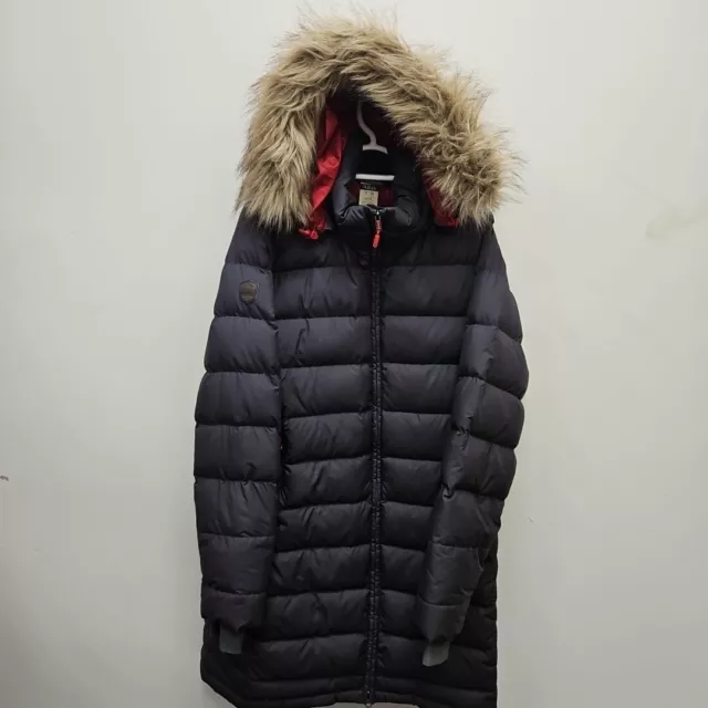 Rab Damen Parka tiefe Abdeckung grau da unten Puffer langer Mantel Jacke Pelzkapuze UK 14