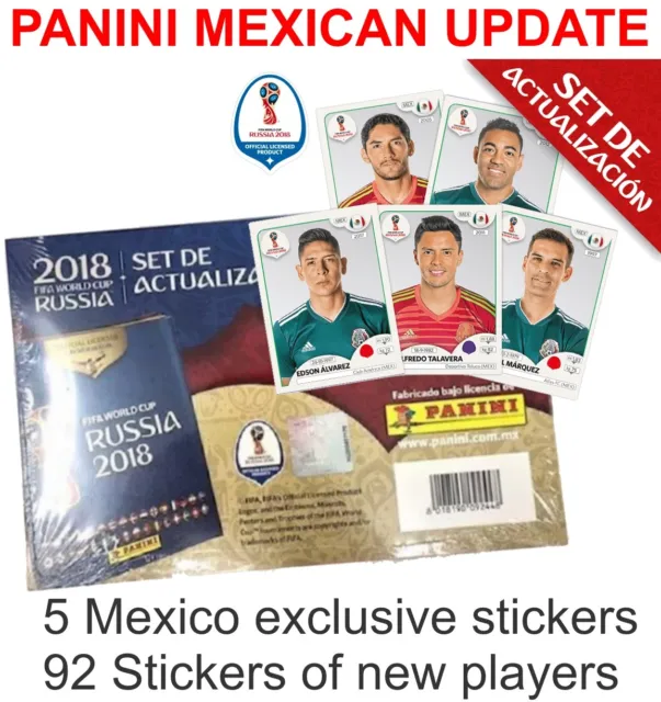 Panini Update Set 92 + 5 Mexico Stickers World Cup Russia 2018 Mexican Edition