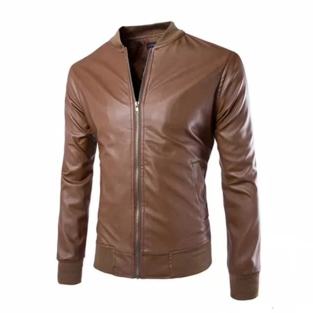 Giacca di Pelle Uomo Originale D'Agnello Marrone Motociclista Bomber Giubbino S