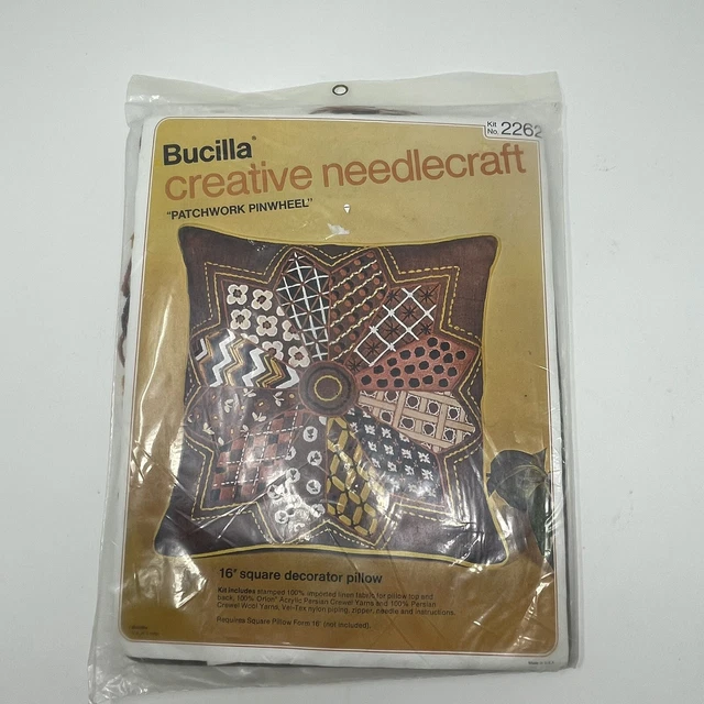 Kit de costura Bucilla Vintage 1970 Needlecraft Crewel #2262 almohada de molinete*+