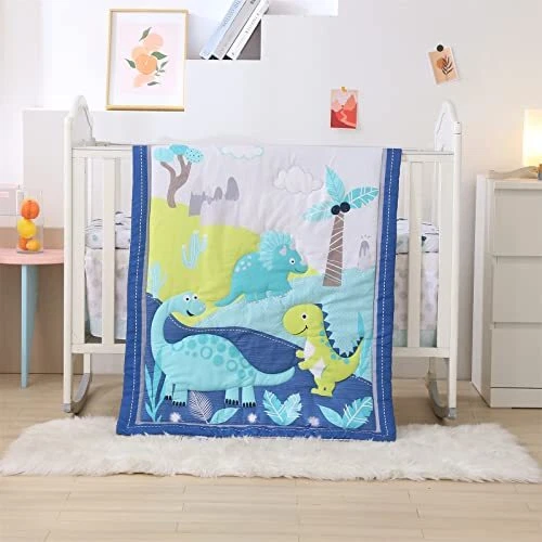 Crib Bedding Set for Boys and Girls Blue, Premium 3-Piece Baby Bedding Set