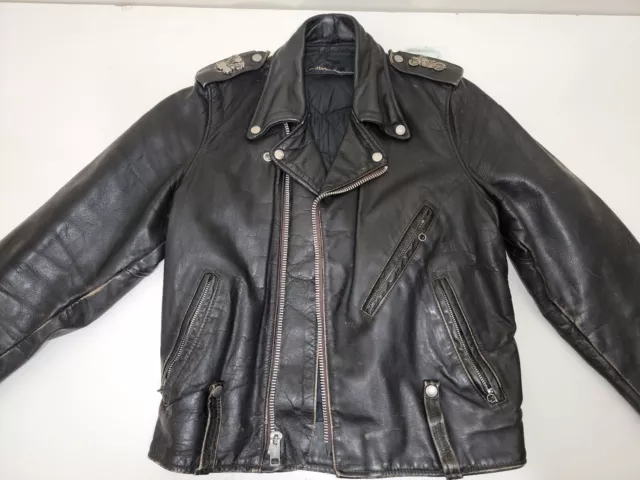 Harley Davidson AMF 1960s Steerhide VINTAGE Biker Leather Jacket + Eagle Patch