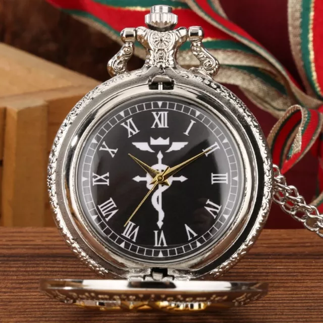 Silver Gold Fullmetal Alchemist Quartz Pocket Watch Cosplay Necklace  Chain Gift
