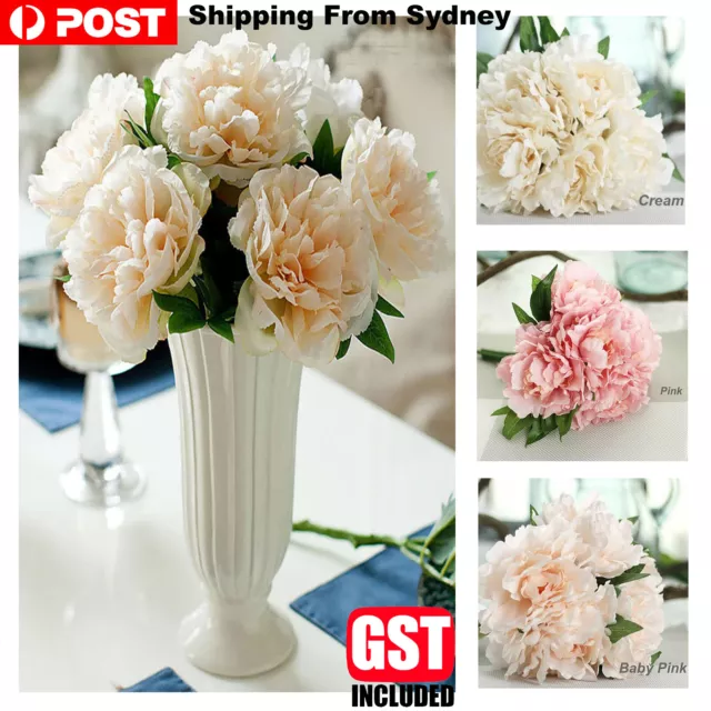 5 Heads Silk Artificial Bouquet Peony Flower Hydrangea Wedding Bridal Party Vase