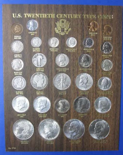 United States 20th Century Type Coins ~ Framed Set of 29 ~ Mostly Silver Coins