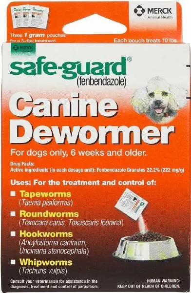 Merck 446100D Safeguard Dog Canine Dewormer Fenbendazole Packet Safe Use 1 Gram