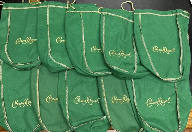 Lot of 10 Crown Royal Green Drawstring Bags Medium size 9-10" Long