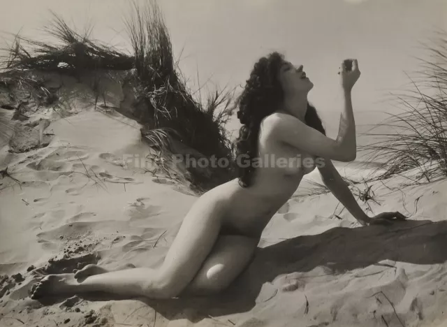 1925 Original MARCEL PAUL MEYS Full Female Nude Sand Beach Seascape Silver Photo